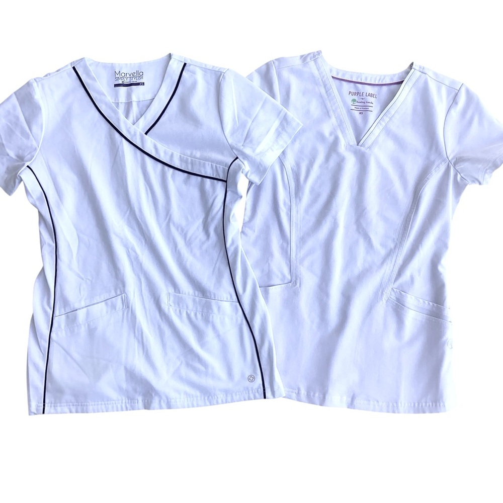 WHITE CROSS & HEALING HANDS | 2x Scrub Tops XS White